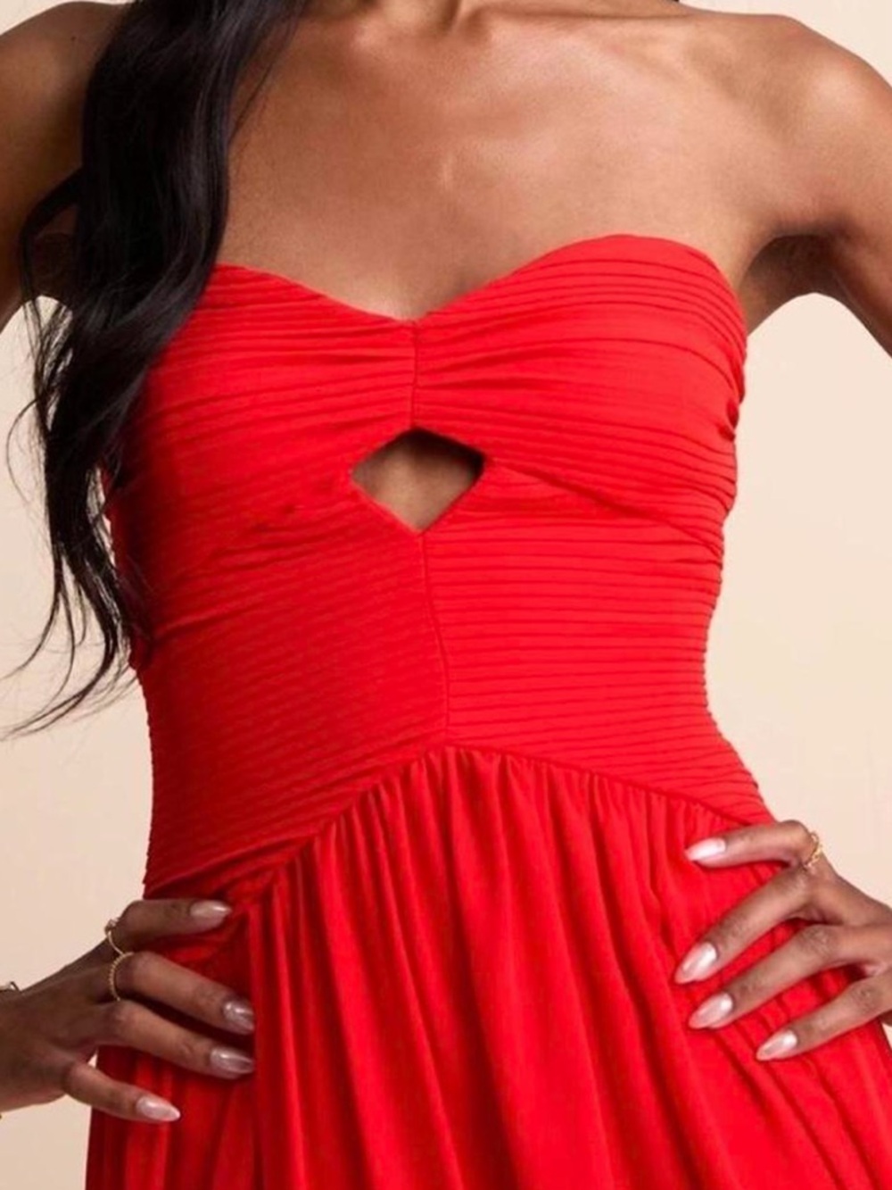 NWT Lulus Rozala Bright Red Pleated Strapless Maxi Dress - Picture 3 of 3